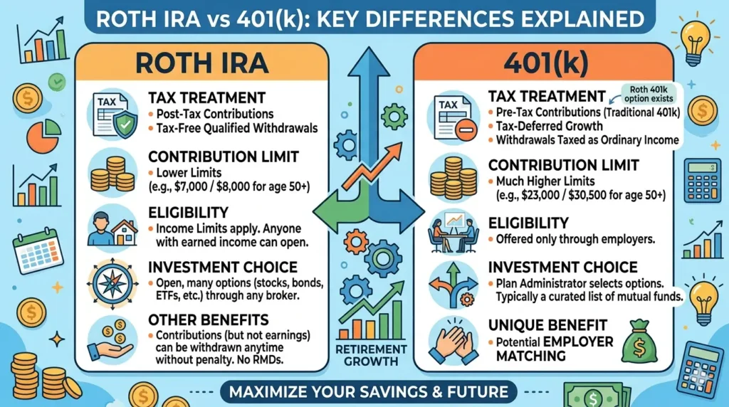 Roth IRA vs 401k Difference